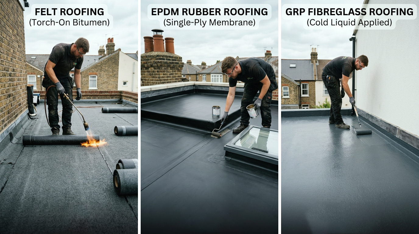Side-by-side flat roof comparison installed by expert Plymouth Roofers